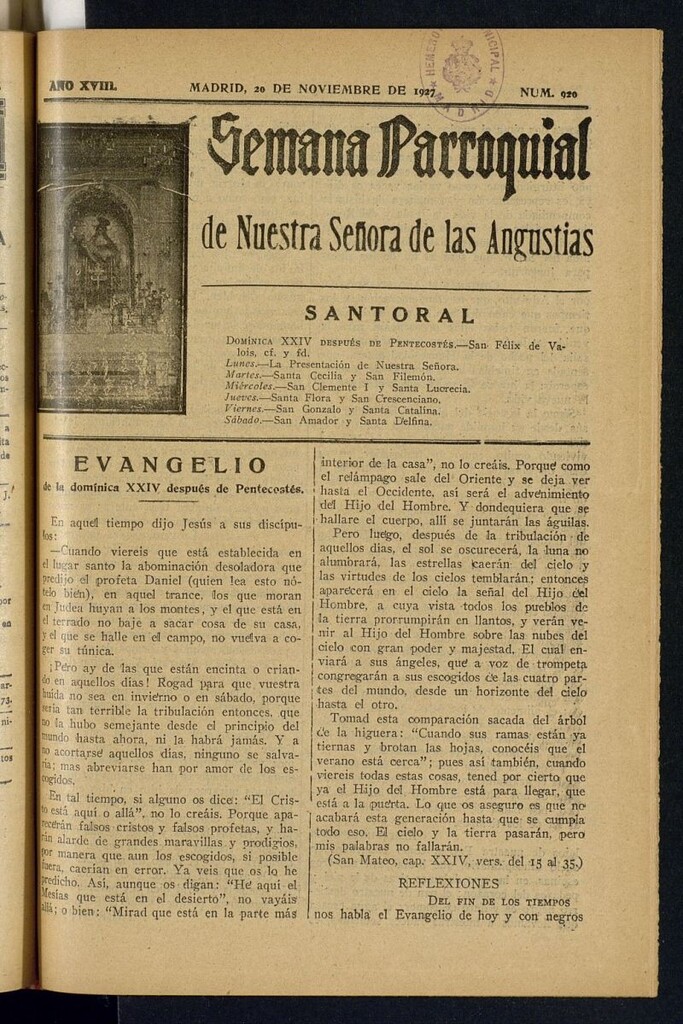 Miniatura de Semana Parroquial de Nuestra Señora de las Angustias del 20 de noviembre de 1927