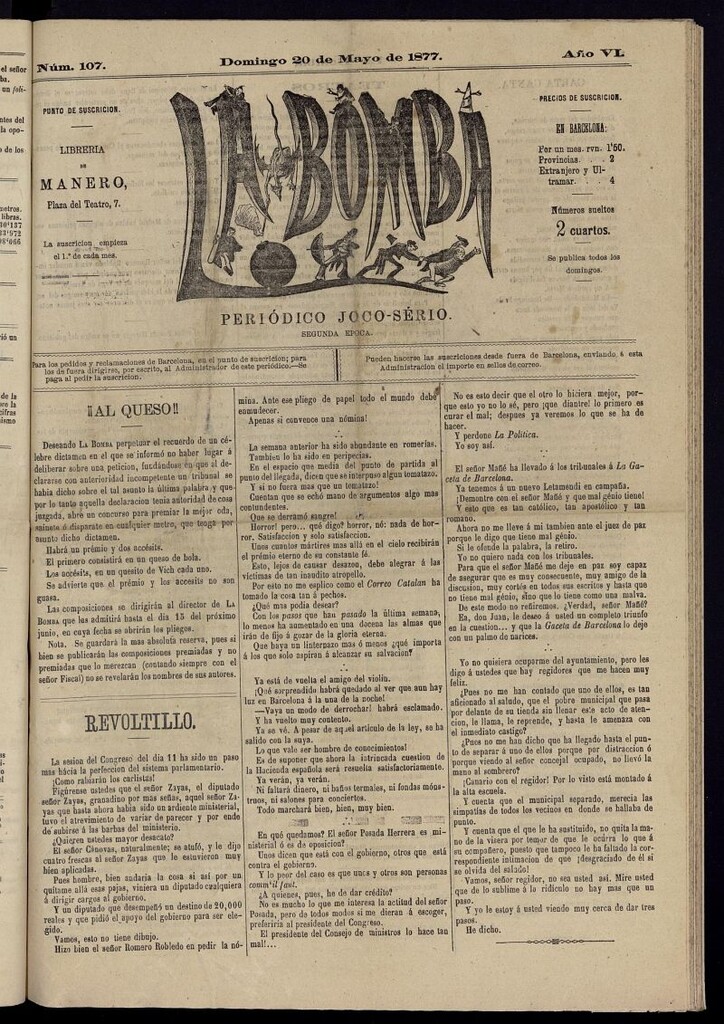 Miniatura de La Bomba: periódico bilingüe joco-serio del domingo 20 de mayo de 1877, nº 107