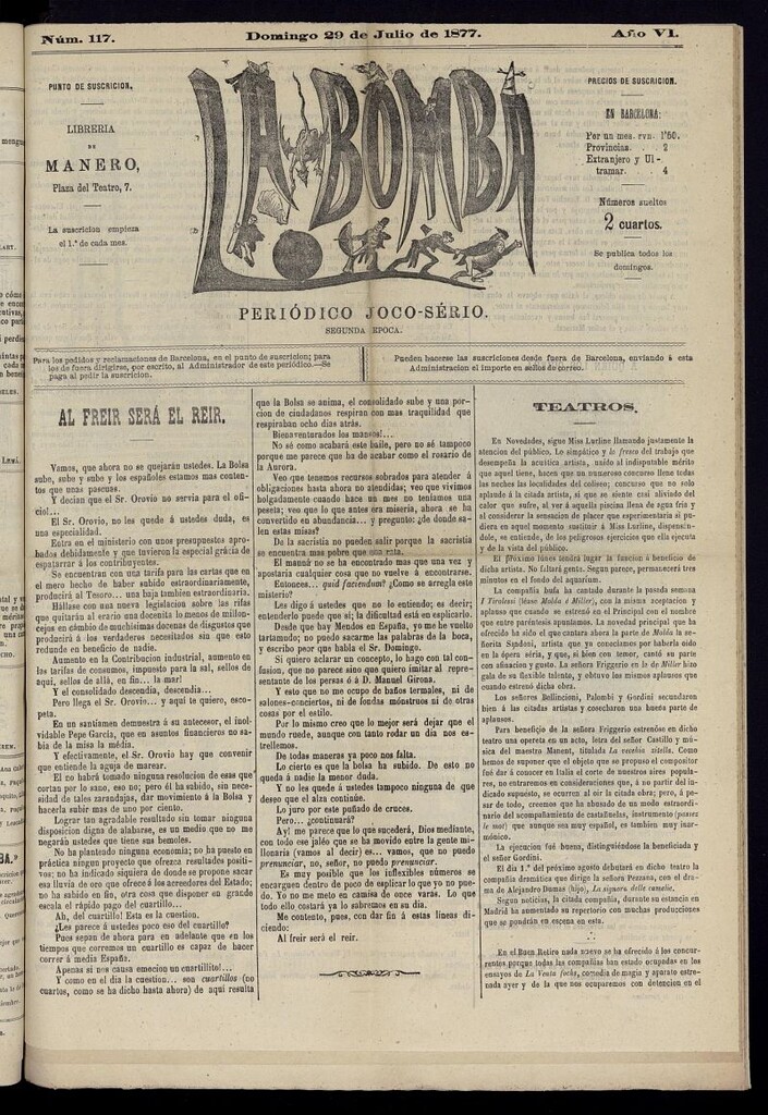 Miniatura de La Bomba: periódico bilingüe joco-serio del domingo 29 de julio de 1877, nº 117