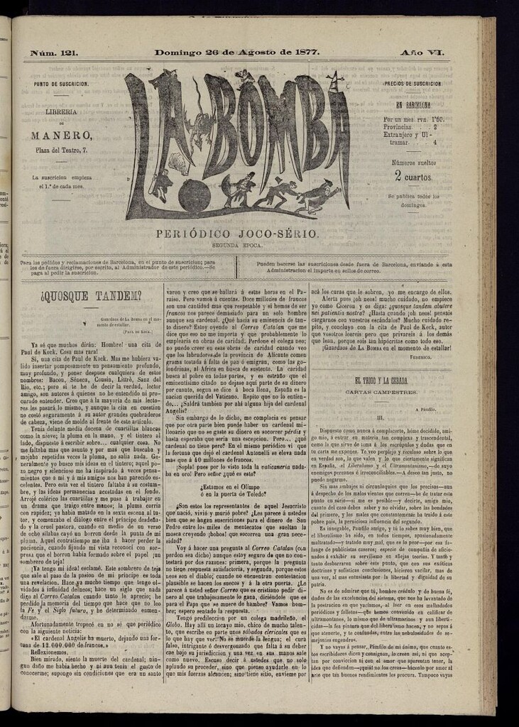 Miniatura de La Bomba: periódico bilingüe joco-serio del domingo 26 de agosto de 1877, nº 121