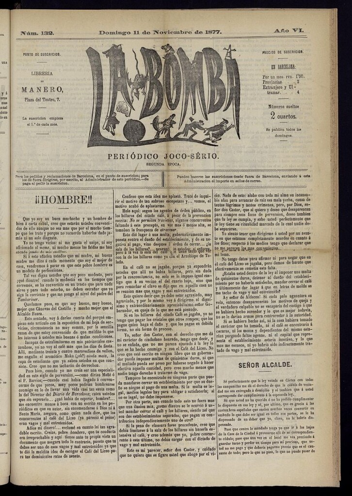 Miniatura de La Bomba: periódico bilingüe joco-serio del domingo 11 de noviembre de 1877, nº 132
