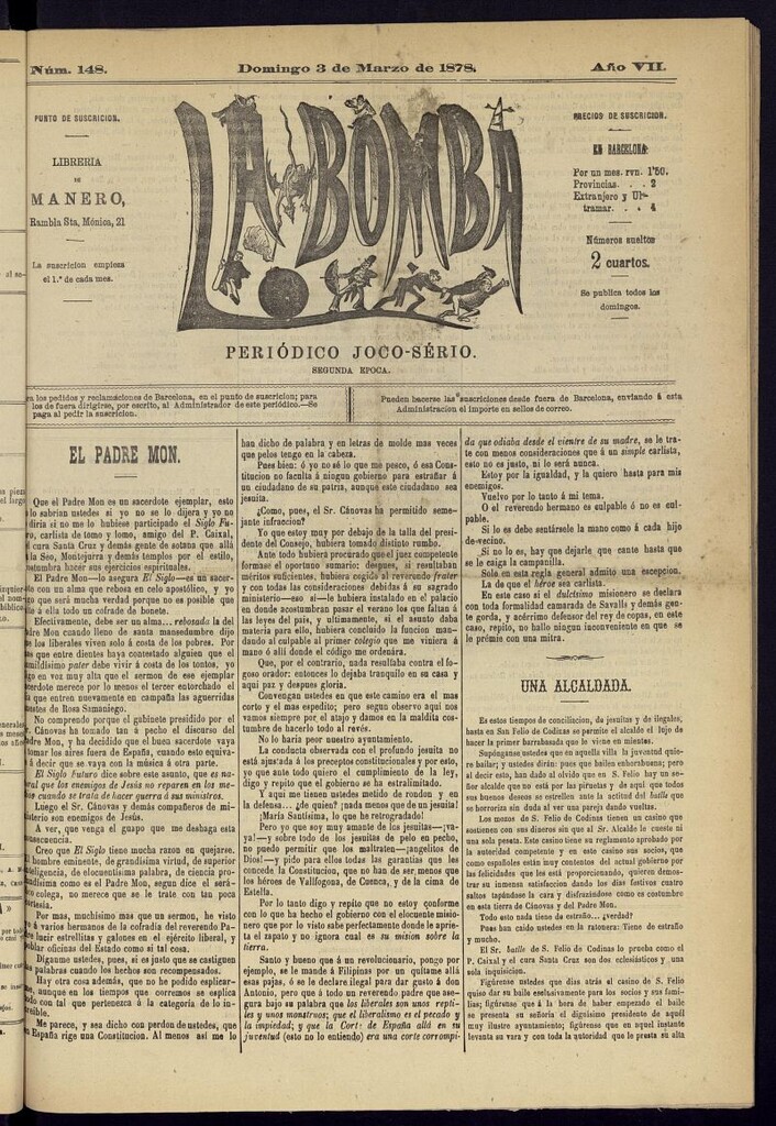 Miniatura de La Bomba: periódico bilingüe joco-serio del domingo 3 de marzo de 1878, nº 148