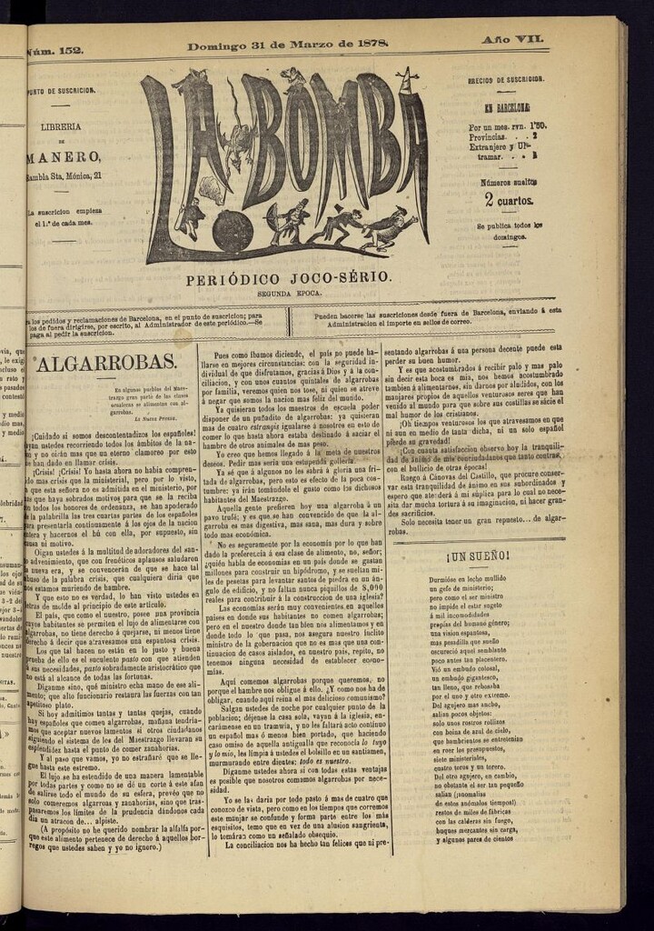 Miniatura de La Bomba: periódico bilingüe joco-serio del domingo 31 de marzo de 1878, nº 152