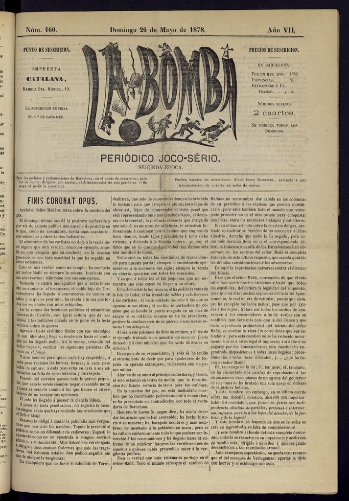 Miniatura de La Bomba: periódico bilingüe joco-serio del domingo 26 de mayo de 1878, nº 160