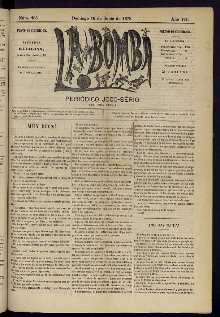Miniatura de La Bomba: periódico bilingüe joco-serio del domingo 16 de junio de 1878, nº 163