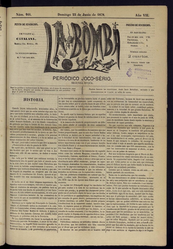 Miniatura de La Bomba: periódico bilingüe joco-serio del domingo 23 de junio de 1878, nº 164