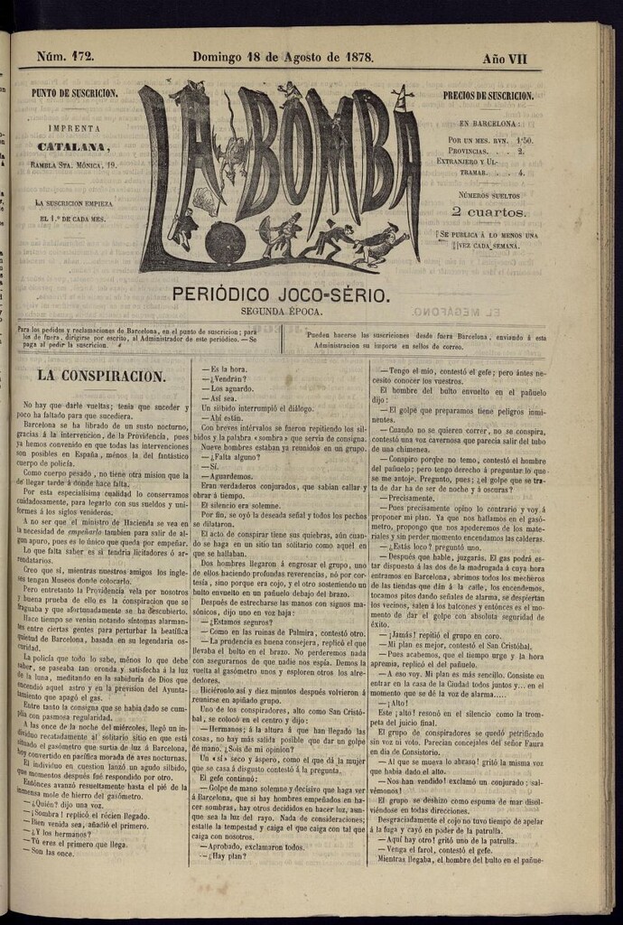 Miniatura de La Bomba: periódico bilingüe joco-serio del domingo 18 de agosto de 1878, nº 172