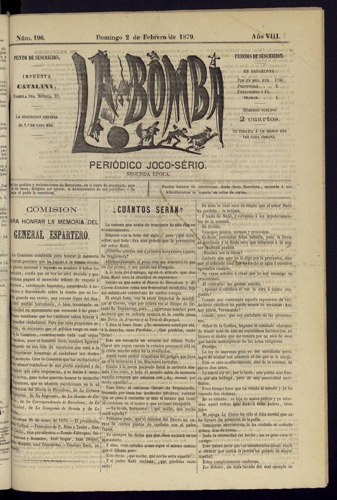 Miniatura de La Bomba: periódico bilingüe joco-serio del domingo 2 de febrero de 1879, nº 196