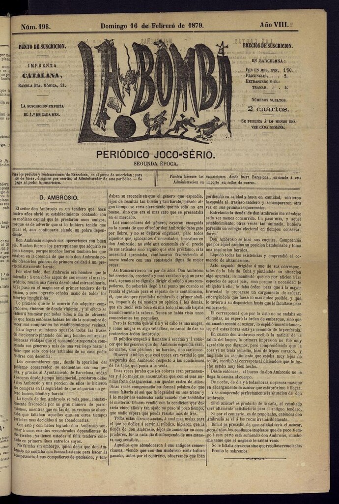Miniatura de La Bomba: periódico bilingüe joco-serio del domingo 16 de febrero de 1879, nº 198