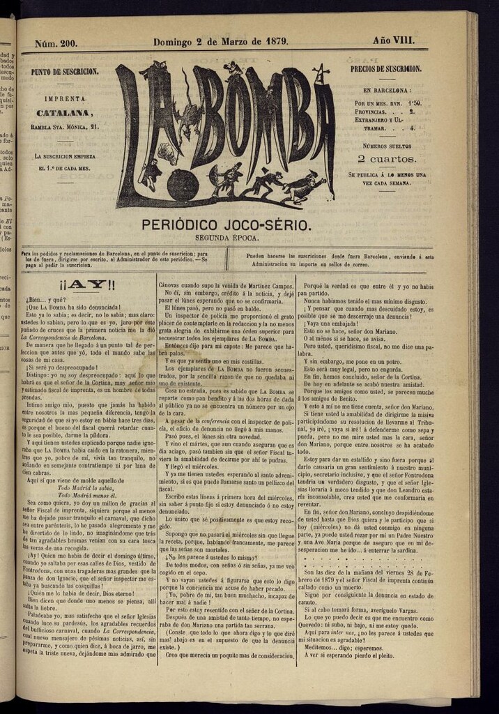 Miniatura de La Bomba: periódico bilingüe joco-serio del domingo 2 de marzo de 1879, nº 200