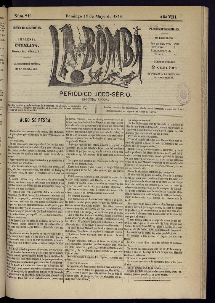 Miniatura de La Bomba: periódico bilingüe joco-serio del domingo 11 de mayo de 1879, nº 210