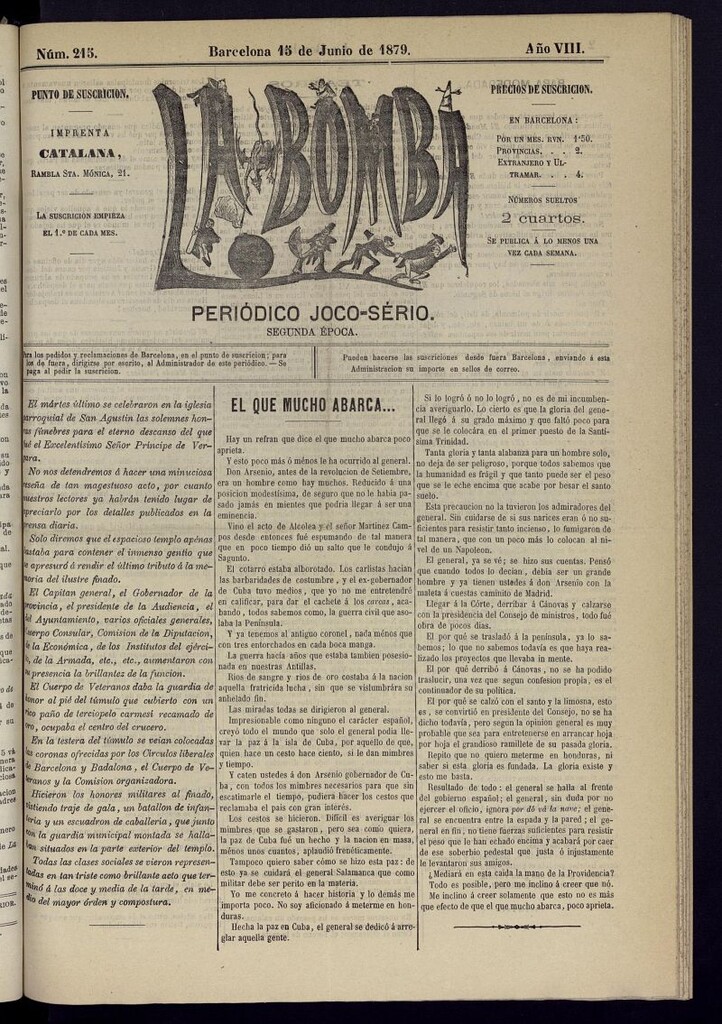 Miniatura de La Bomba: periódico bilingüe joco-serio del 15 de junio de 1879, nº 215