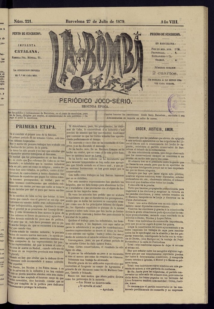 Miniatura de La Bomba: periódico bilingüe joco-serio del 27 de julio de 1879, nº 221