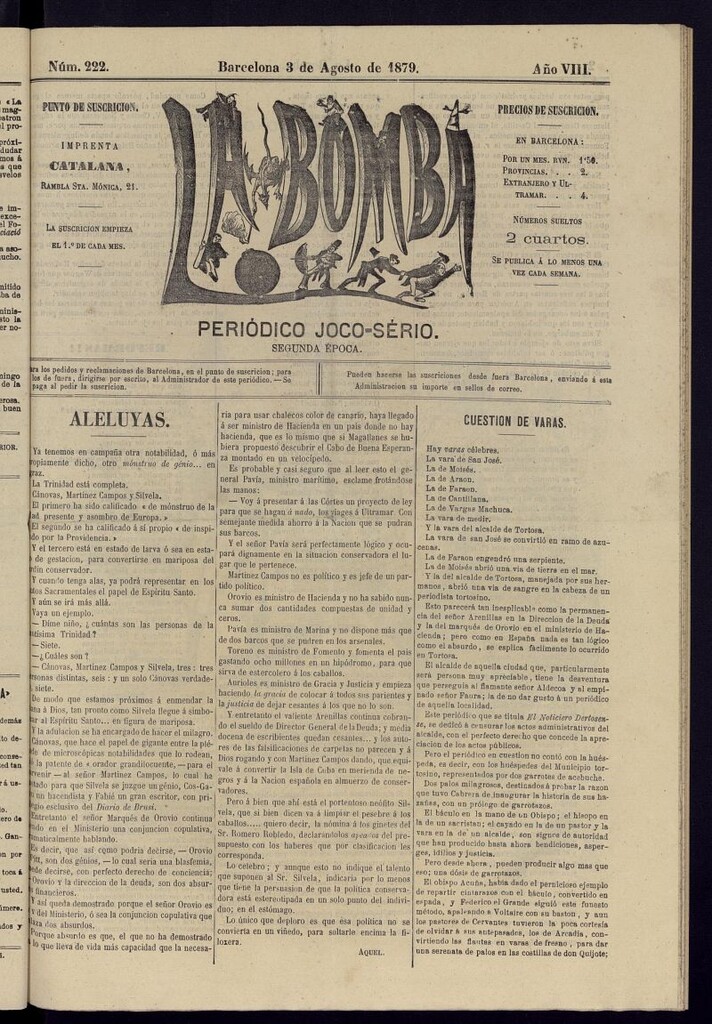 Miniatura de La Bomba: periódico bilingüe joco-serio del 3 de agosto de 1879, nº 222