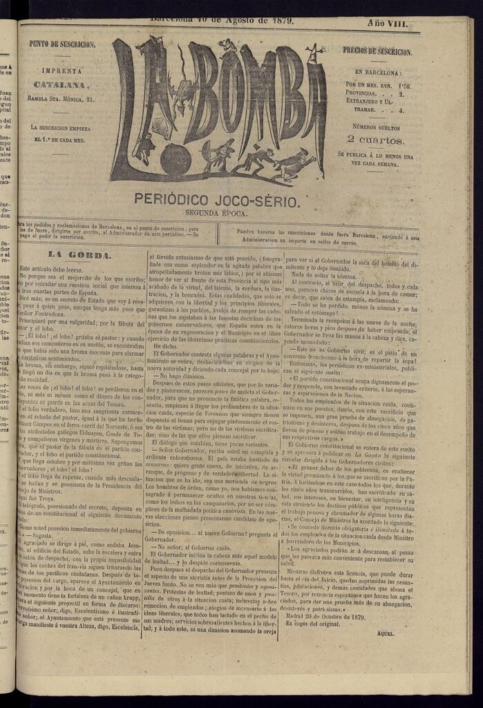 Miniatura de La Bomba: periódico bilingüe joco-serio del 10 de agosto de 1879, nº 223