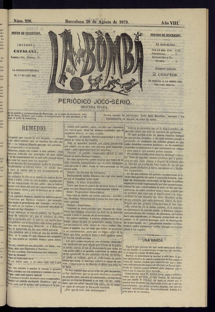 Miniatura de La Bomba: periódico bilingüe joco-serio del 30 de agosto de 1879, nº 226