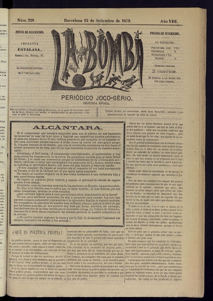 Miniatura de La Bomba: periódico bilingüe joco-serio del 13 de septiembre de 1879, nº 228