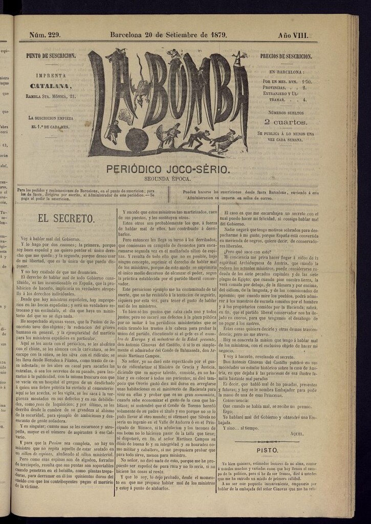 Miniatura de La Bomba: periódico bilingüe joco-serio del 20 de septiembre de 1879, nº 229