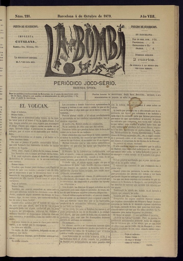 Miniatura de La Bomba: periódico bilingüe joco-serio del 4 de octubre de 1879, nº 231