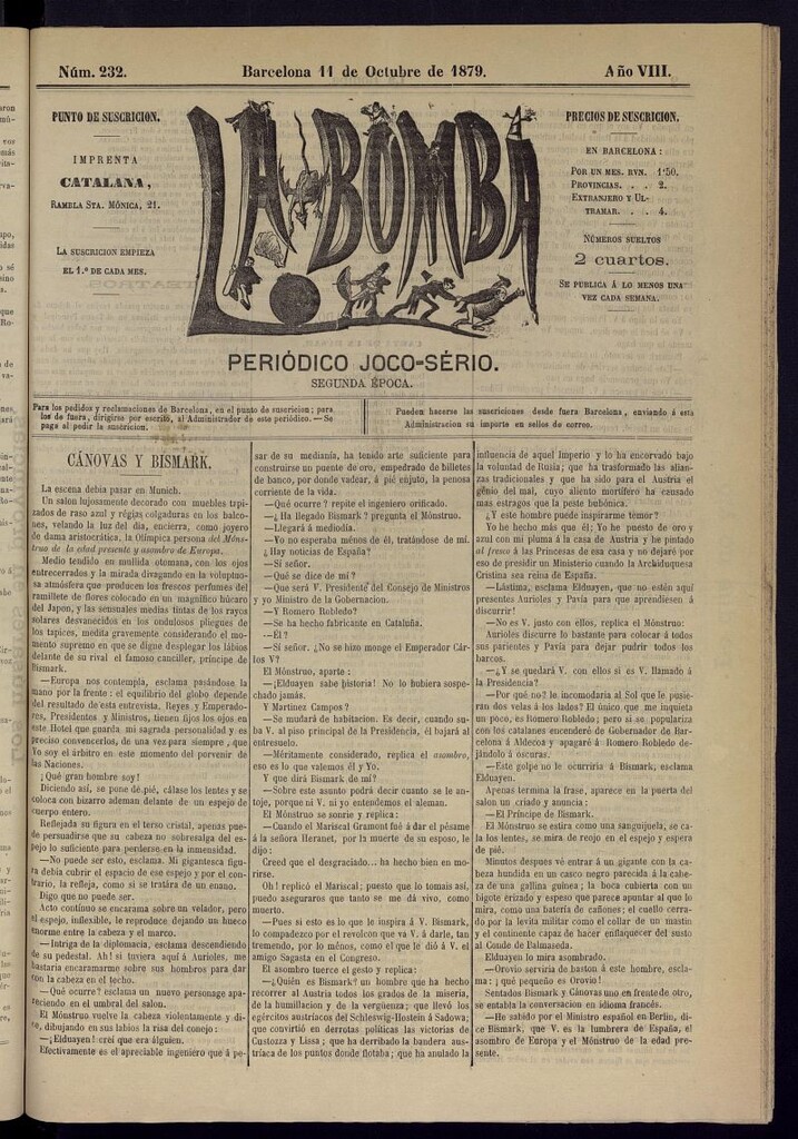 Miniatura de La Bomba: periódico bilingüe joco-serio del 11 de octubre de 1879, nº 232
