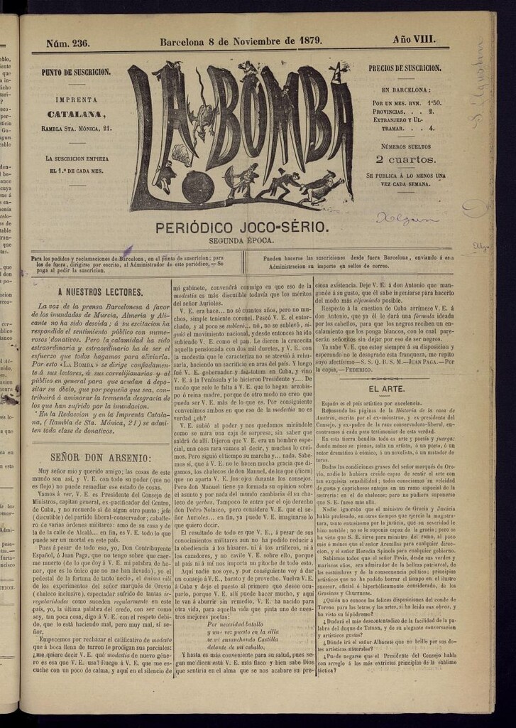 Miniatura de La Bomba: periódico bilingüe joco-serio del 8 de noviembre de 1879, nº 236