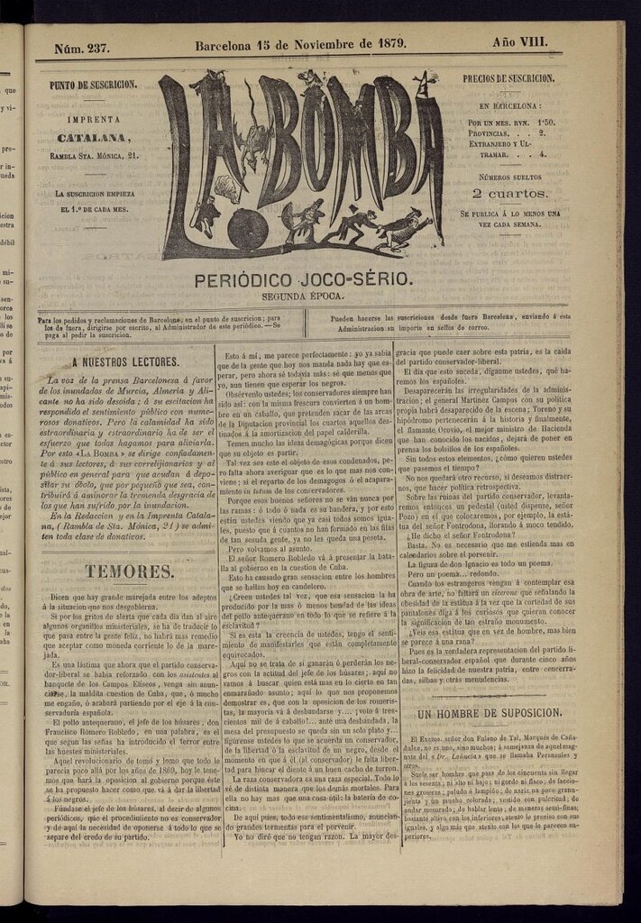Miniatura de La Bomba: periódico bilingüe joco-serio del 15 de noviembre de 1879, nº 237