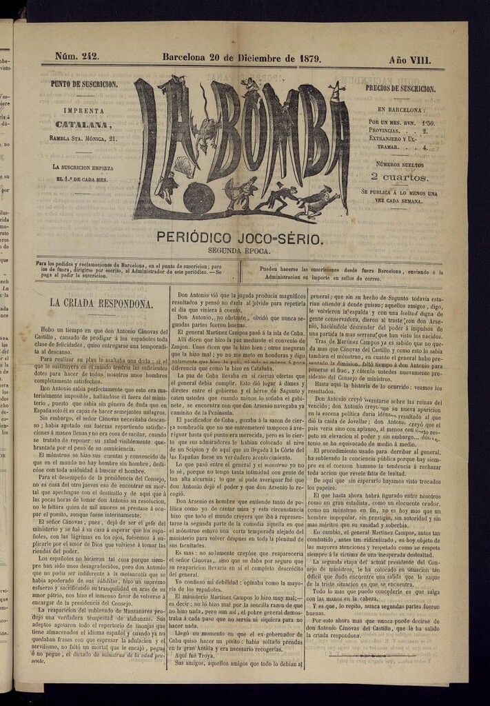 Miniatura de La Bomba: periódico bilingüe joco-serio del 20 de diciembre de 1879, nº 242