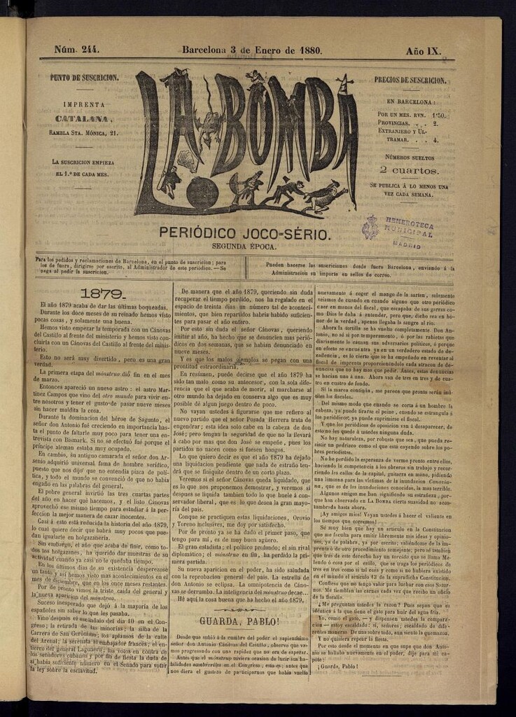 Miniatura de La Bomba: periódico bilingüe joco-serio del 3 de enero de 1880, nº 244