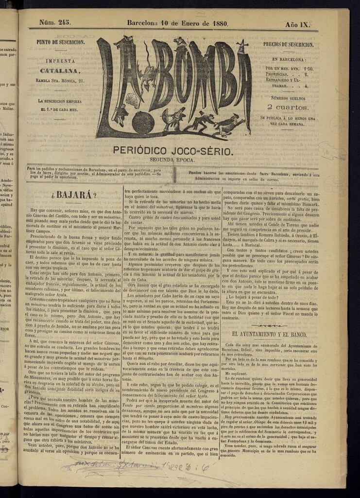 Miniatura de La Bomba: periódico bilingüe joco-serio del 10 de enero de 1880, nº 245