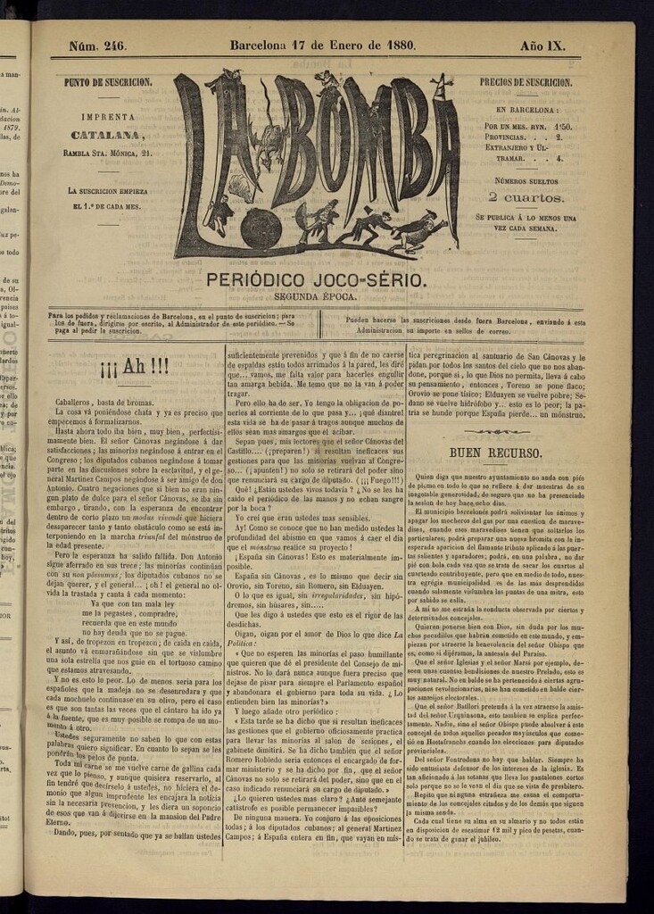 Miniatura de La Bomba: periódico bilingüe joco-serio del 17 de enero de 1880, nº 246