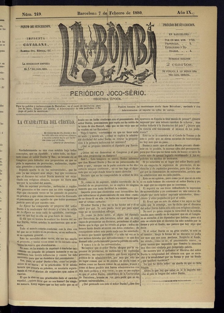 Miniatura de La Bomba: periódico bilingüe joco-serio del domingo 7 de febrero de 1880, n 249