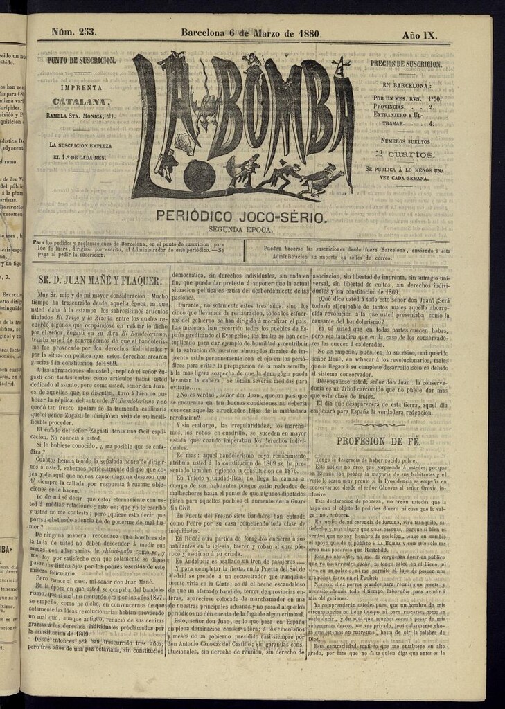 Miniatura de La Bomba: periódico bilingüe joco-serio del domingo 6 de marzo de 1880, n 253
