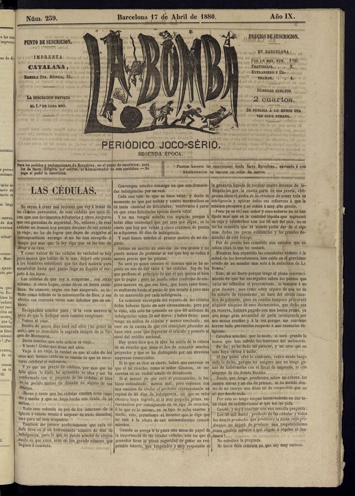 Miniatura de La Bomba: periódico bilingüe joco-serio del domingo 17 de abril de 1880, nº 259