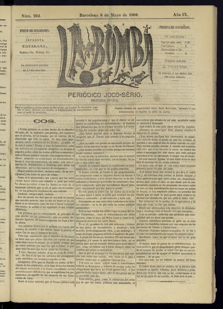 Miniatura de La Bomba: periódico bilingüe joco-serio del domingo 8 de mayo de 1880, nº 262