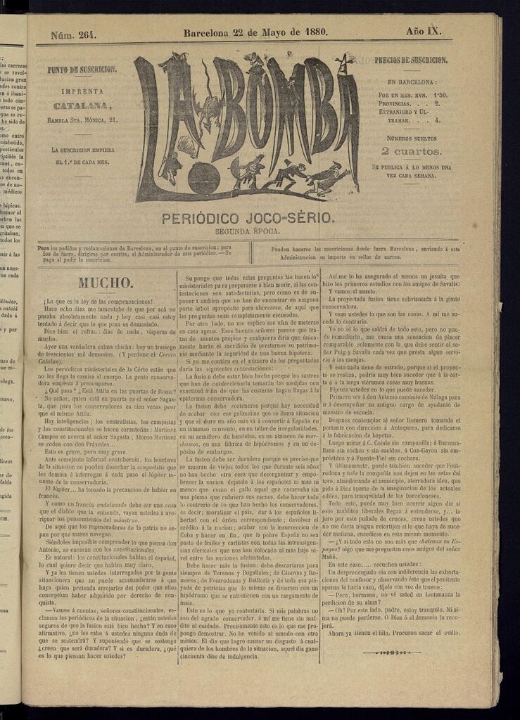 Miniatura de La Bomba: periódico bilingüe joco-serio del domingo 22 de mayo de 1880, nº 264