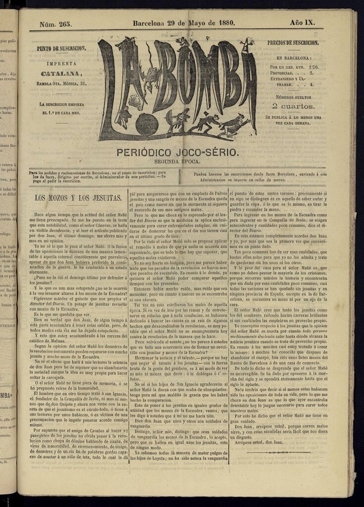 Miniatura de La Bomba: periódico bilingüe joco-serio del domingo 29 de mayo de 1880, nº 265