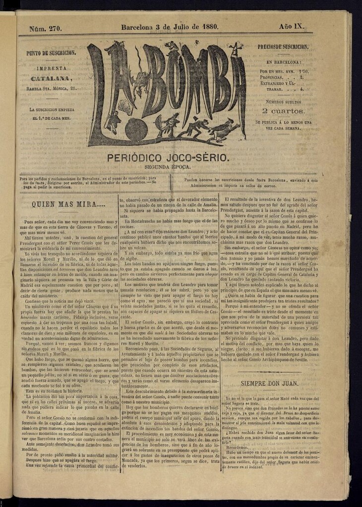 Miniatura de La Bomba: periódico bilingüe joco-serio del domingo 3 de julio de 1880, nº 270