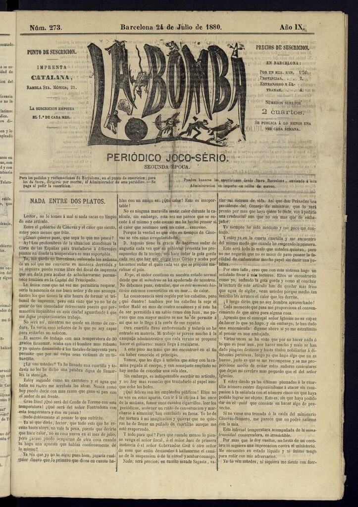 Miniatura de La Bomba: periódico bilingüe joco-serio del domingo 24 de julio de 1880, nº 273