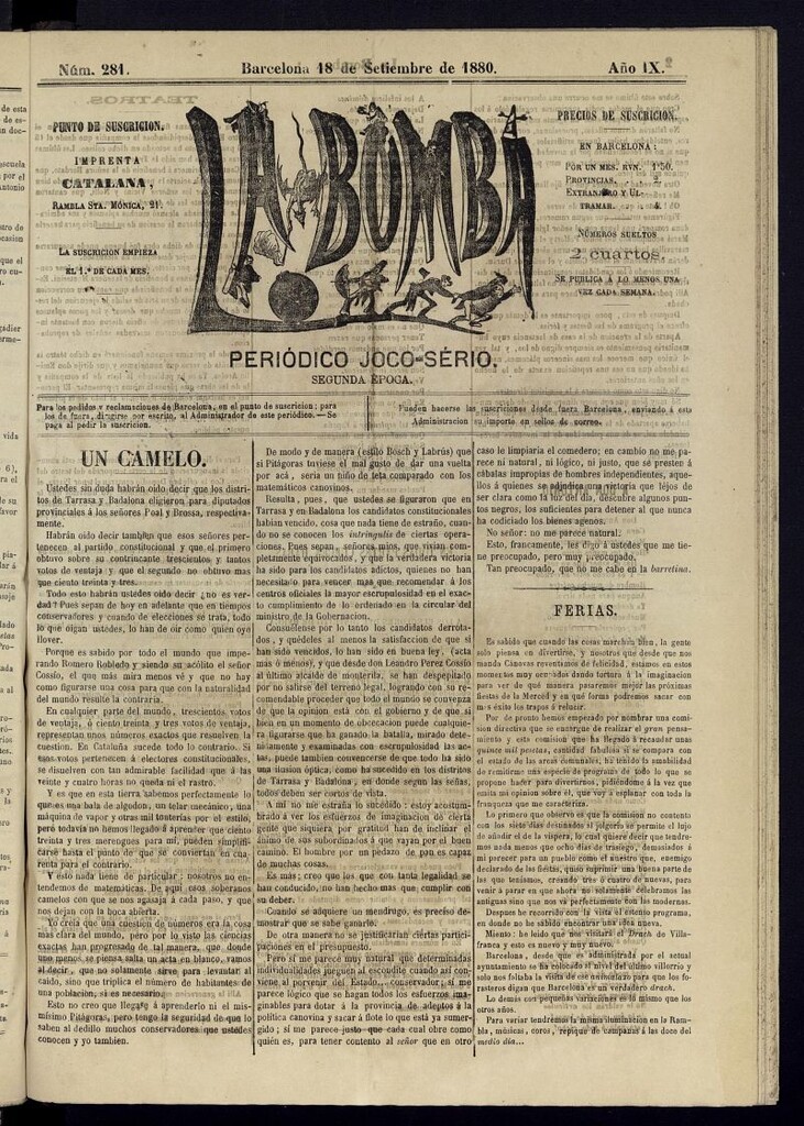 Miniatura de La Bomba: periódico bilingüe joco-serio del domingo 18 de septiembre de 1880, nº 281