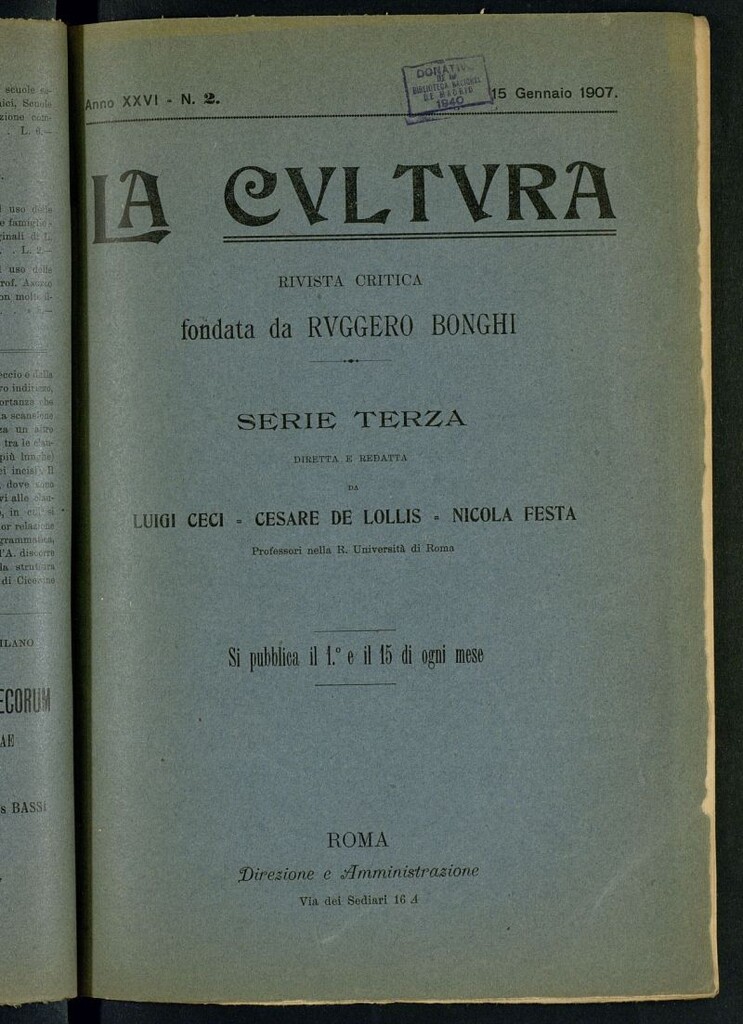 Miniatura de La Cultura : rivista critica, fondata da Ruggero Bonghi. 15 Gennaio 1907