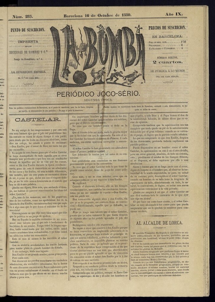 Miniatura de La Bomba: periódico bilingüe joco-serio del domingo 16 de octubre de 1880, nº 285