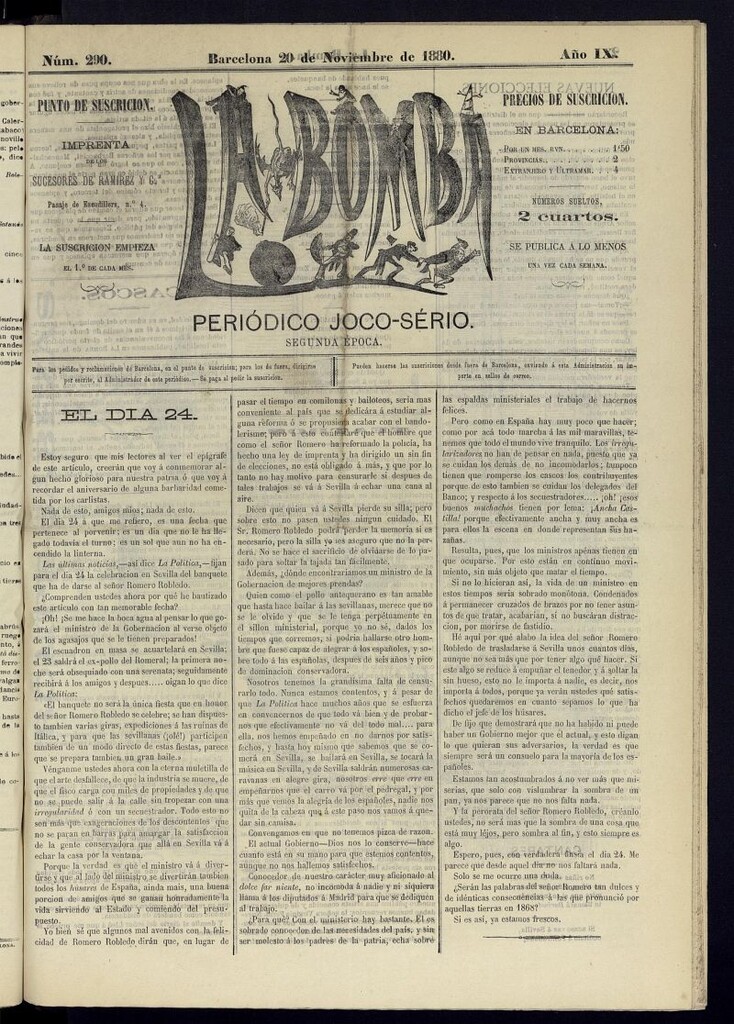 Miniatura de La Bomba: periódico bilingüe joco-serio del domingo 20 de noviembre de 1880, nº 290