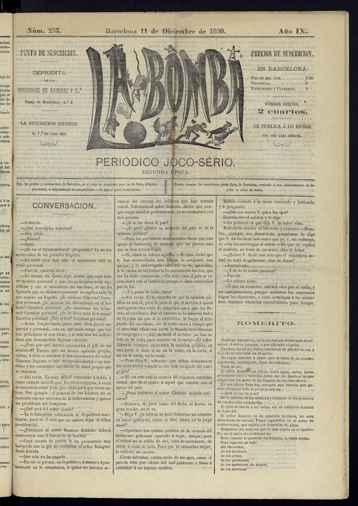 Miniatura de La Bomba: periódico bilingüe joco-serio del domingo 11 de diciembre de 1880, nº 293
