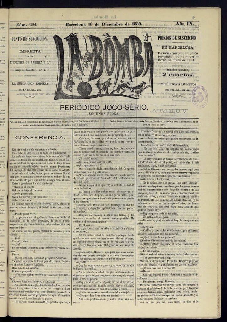 Miniatura de La Bomba: periódico bilingüe joco-serio del 18 de diciembre de 1880, nº 294