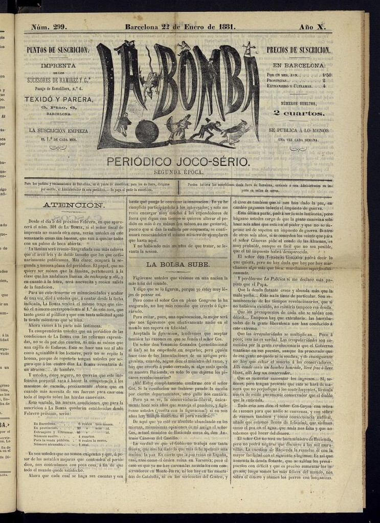 Miniatura de La Bomba: periódico bilingüe joco-serio del domingo 27 de enero de 1881, nº 299