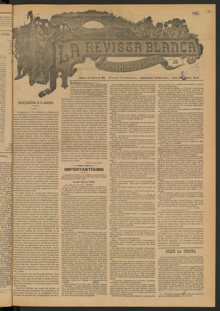 Miniatura de Suplemento a La Revista Blanca. Nº 125