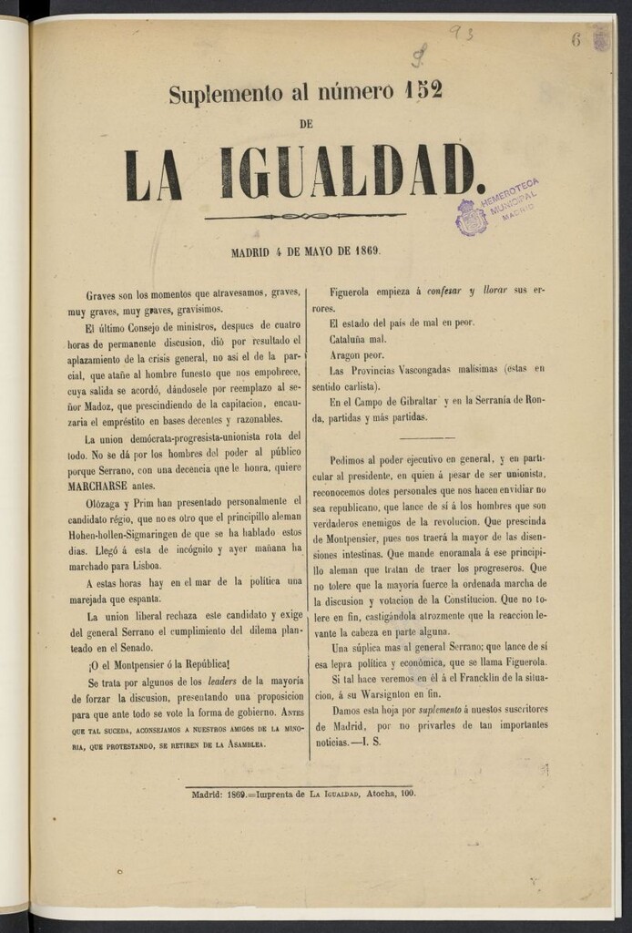 Miniatura de La Igualdad: diario democrático-republicano