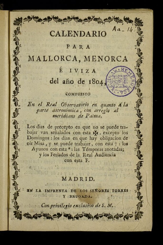 Miniatura de Calendario para Mallorca, Menorca é Iviza[sic]