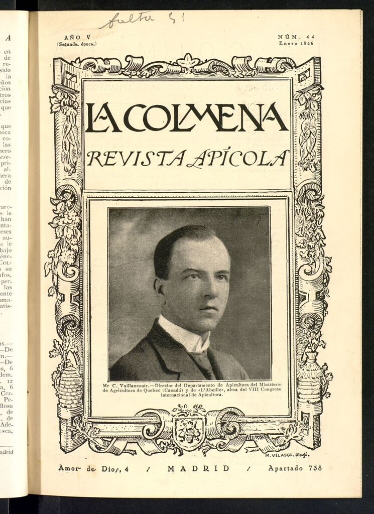Miniatura de La Colmena : órgano de la Federación de Apicultores españoles establecida en la sección de apicultura de la Confederación Nacional Católico-Agraria. Nº 44