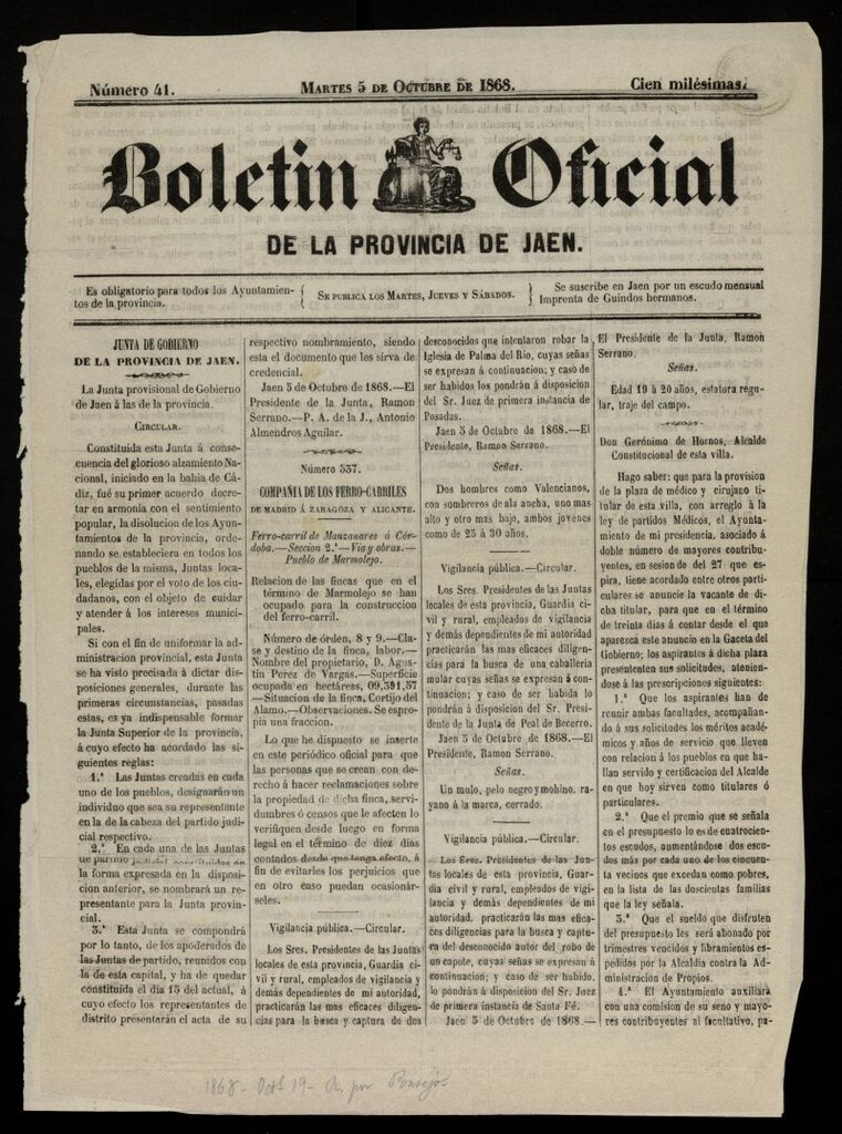 Miniatura de Boletín Oficial de la Provincia de Jaén